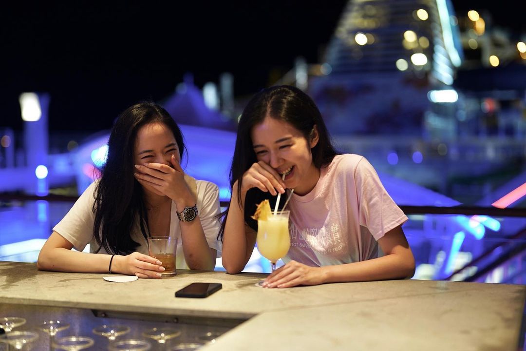  Bonding time with my new sister with drinks by the...