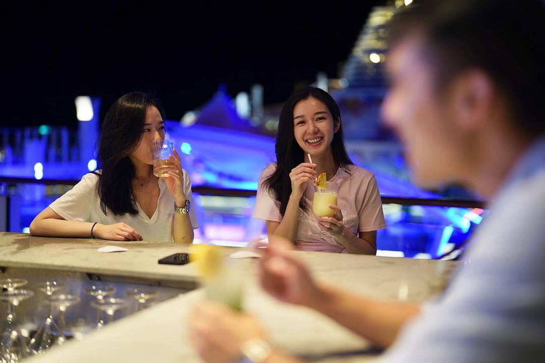  Bonding time with my new sister with drinks by the...
